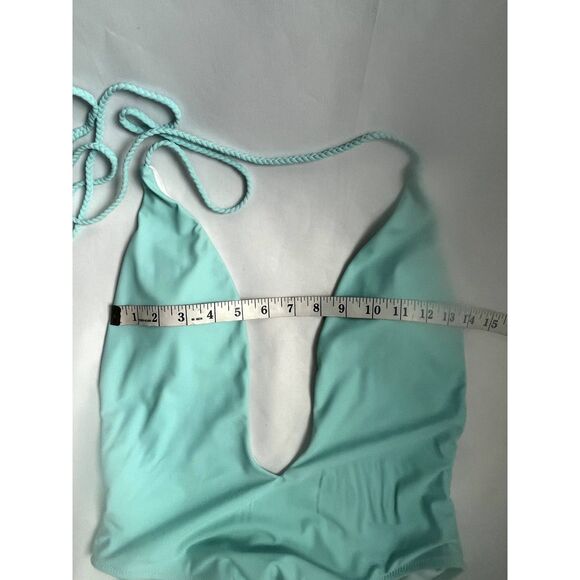 Baby Blue One Piece Swimsuit Deep Cutout Ties Open Back Barbie Barbiecore Size M - Picture 12 of 12